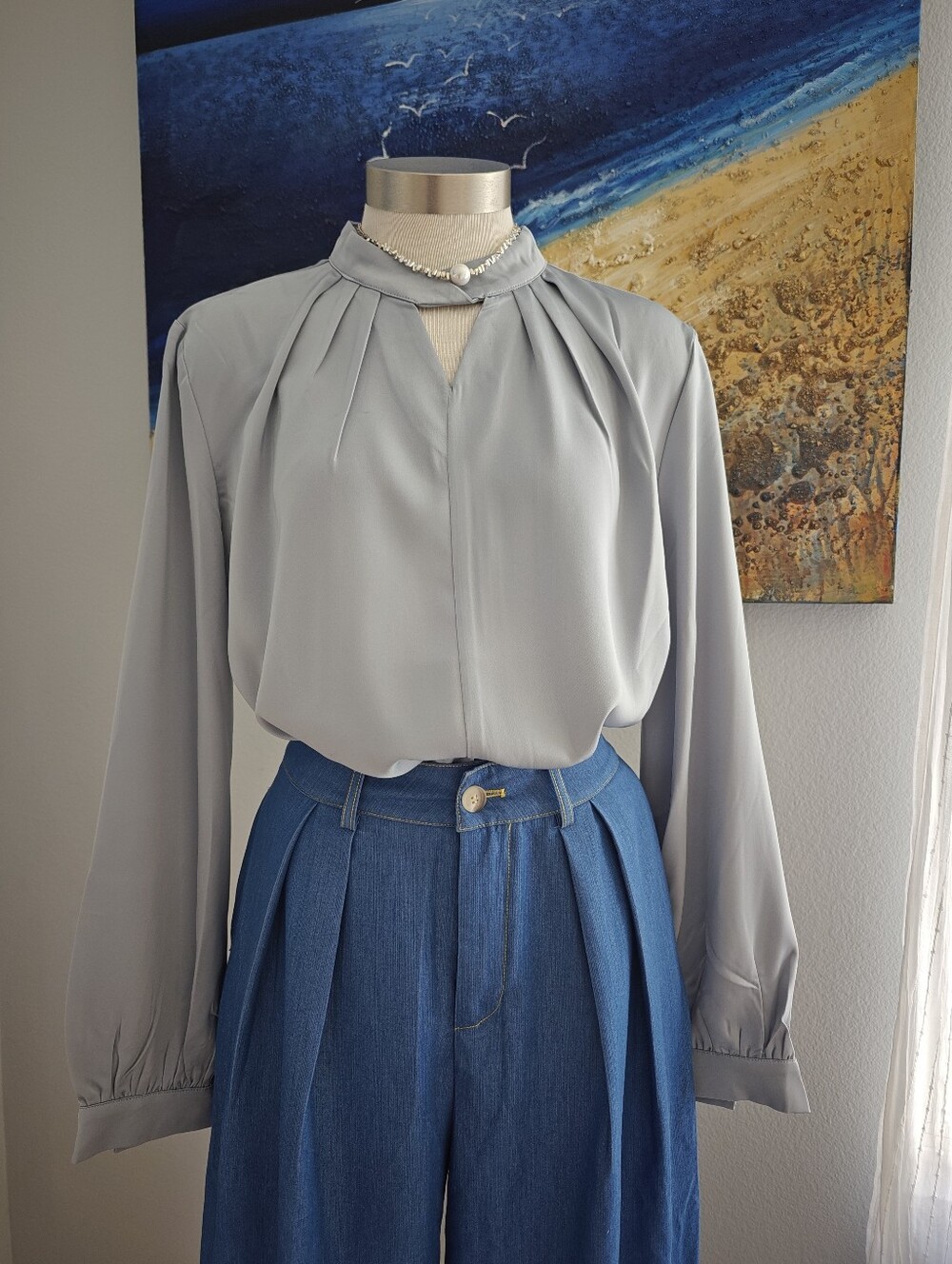 Women's Blue Long Sleeve Blouse